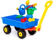 Zestaw 9 el do piasku + Duża taczka do ciągnięcia