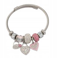 Bransoletka charms modułowa sztywna regulowana kolor srebrny Serce 04