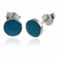 DELIKATNE OKRĄGŁE SREBRNE KOLCZYKI KÓŁKA 6MM WKRĘTKI NIEBIESKA MASA SREBRO