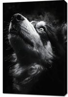 Obraz 60x90cm Portret Zwierząt do Salonu Pokoju | Husky 2 | Czarno Białe