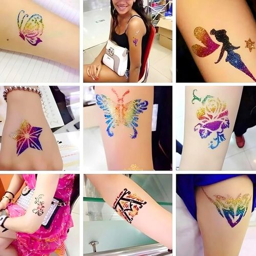 Zestaw do Robienia Tatuaży Brokatowych Szablony Tatuaże Brokatowe Duży DIY na Arena.pl