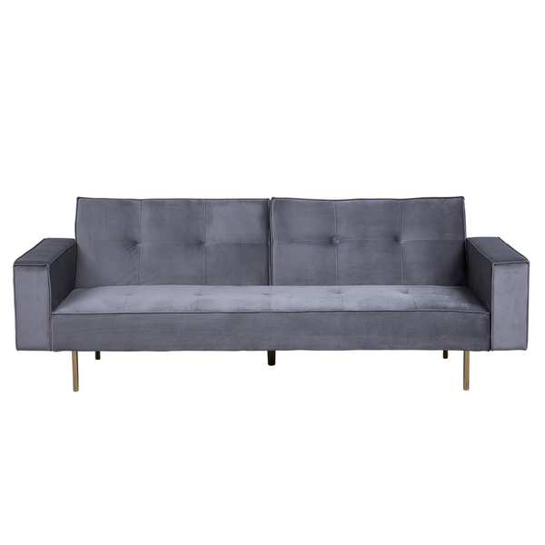 Sofa rozkładana welurowa szara VISNES zdjęcie 1