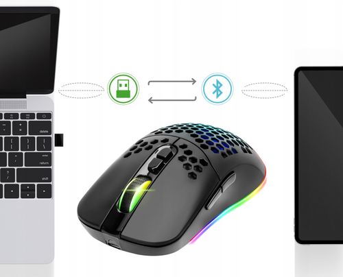 Myszka bezprzewodowa KOMPUTEROWA RGB 7 PRZYCISKÓW DO GIER sensor optyczny na Arena.pl