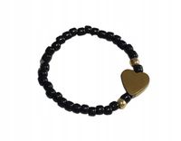 ELASTYCZNY PIERŚCIONEK KORALIK HEMATYT ZŁOTE SERCE