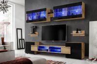 Pan Igiełka - Meblościanka do Salonu LED RGB Dąb Wotan Czarny, Zestaw Mebli