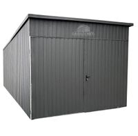 GARAŻ BLASZANY 3X6 BRAMA DWUSKRZYDŁOWA ANTRACYT DACH SPAD W TYŁ GB350