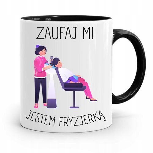 Kubek Czarny Fryzjera Zaufaj Mi Jestem Fryzjerką Z Nadrukiem Ze Zdjęciem na Arena.pl