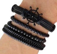 Męska Bransoletka Skórzana Zestaw Komplet Retro