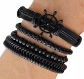 Męska Bransoletka Skórzana Zestaw Komplet Retro