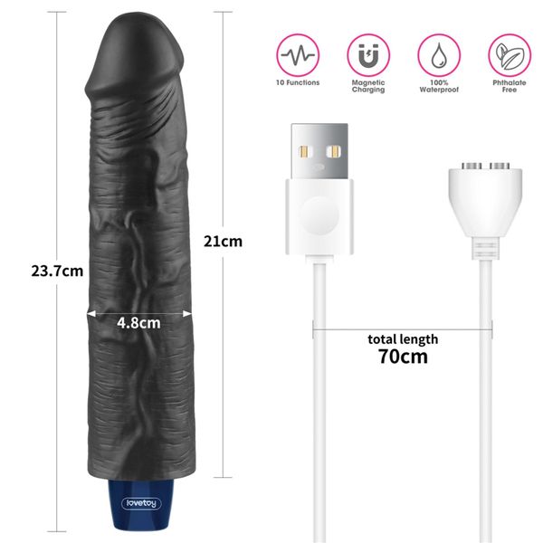 9.5" Real Softee Rechargeable Tpe Vibrating Dildo(Black zdjęcie 2