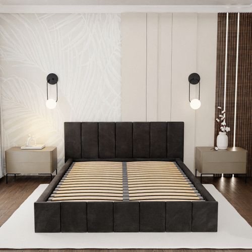ŁÓŻKO TAPICEROWANE DO SYPIALNI 140x200 ŁÓŻKO PREMIUM Z POJEMNIKIEM CZARNE na Arena.pl