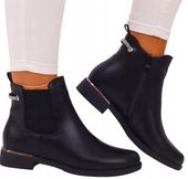 CZARNE BOTKI DAMSKIE SZTYBLETY PŁASKIE SKÓRA