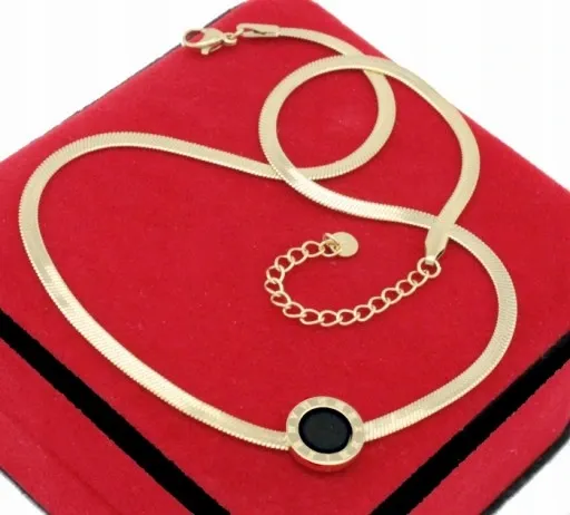 KOMPLET ZŁOTY 3 cz CZARNE OCZKO STAL CHIRURGICZNA zdjęcie 2