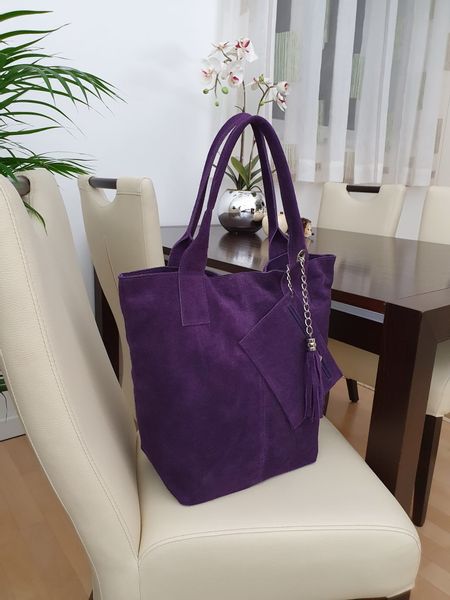 VERA PELLE torebka zamszowa worek shopper z saszetką V093 j.szara zdjęcie 3