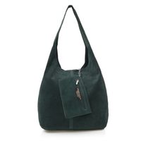 VERA PELLE torebka zamszowa worek na ramię z saszetką V132 c.zielona