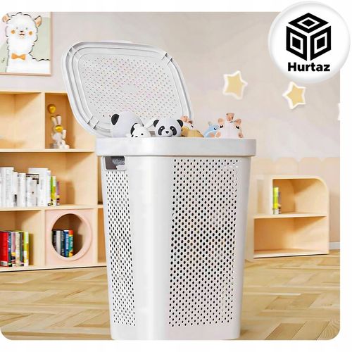 Kosz na Pranie Bieliznę Duży Kufer 60l Szary Pojemnik Plastikowy z na Arena.pl