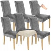 6 SZT POKROWIEC NA KRZESŁO Szary WELUR Elastyczny Gruby Pokrowce