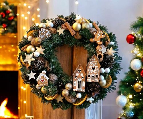 Wianek świąteczny stroik na stół drzwi Wieniec 27cm DOMEK Z PIERNIKA na Arena.pl
