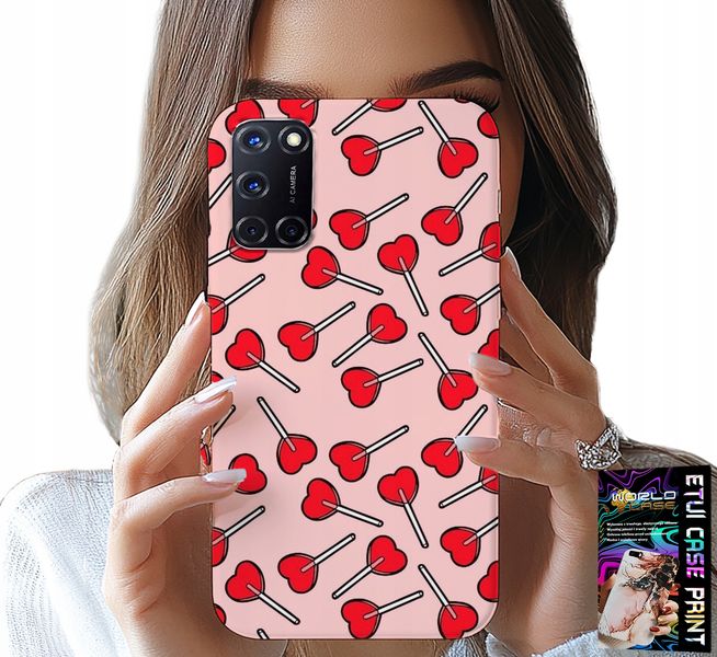 ETUI DO OPPO A52 - KOBIECE, MODNE WZORY LIZAKI W SERCA CASE zdjęcie 1
