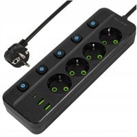 PRZEDŁUŻACZ LISTWA ZASILAJĄCA WŁĄCZNIK 2x USB 4 GNIAZD 5m UZIEMIENIE USB-C