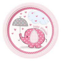 talerzyki papierowe "babyshower-słonik"różowe 23cm