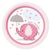 talerzyki papierowe "babyshower-słonik"różowe 23cm
