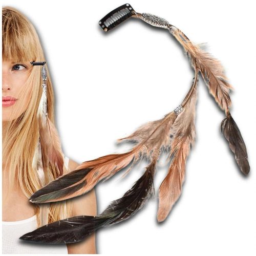 Spinka przypinka do włosów z beżowymi piórkami boho na Arena.pl