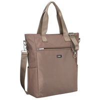 beżowa shopperka damska na uchwytach i doczepianym pasku, zamykana