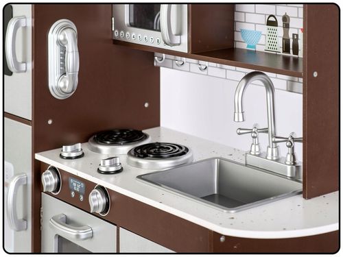 KUCHNIA DREWNIANA DLA DZIECI RETRO KUCHENKA DUŻA ŚWIATŁO LED + TABLICA na Arena.pl