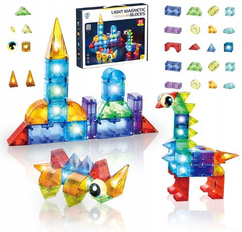 KLOCKI MAGNETYCZNE ŚWIECĄCE KONSTRUKCYJNE Kreatywne Edukacyjne 94 el 3D na Arena.pl