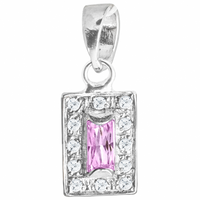 SREBRNY WISIOREK PROSTOKĄT Z RÓŻOWĄ CYRKONIĄ SREBRO PRÓBY 925