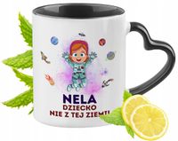 Kubek Czarny Z Uszkiem W Kształcie Serca Dla Neli Idealny Na Prezent