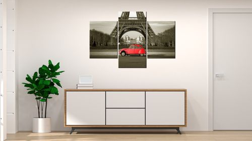 Obraz 90X60 Czerwone Auto Przed Wieżą Eiffla na Arena.pl