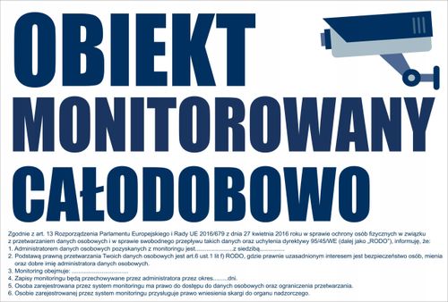 Tabliczka ZNAK tablica RODO Obiekt MONITOROWANY na Arena.pl