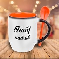 Kubek magiczny pomarańczowym wnętrzem i z łyżeczką z Twoim nadrukiem