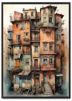 Plakat ilustracja budynek kamienica ramka 50x70 cm w czarnej ramie