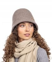 Beżowy Kapelusz Bucket Czapka Damski Wełniany Elegancki gładki