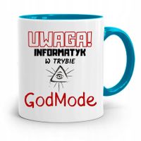 Kubek Błękitny Informatyka Uwaga! Godmode Prezent Z Nadrukiem Ze Zdjęciem