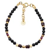 Bransoletka regulowana - Granat, Turmalin czarny, gwiazdki i srebro złocone (świąteczne)