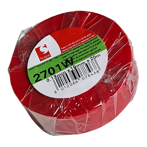 TAŚMA IZOLACJA PCV 2701W 19mm/20m CZERWONA, KLEJ AKRYLOWY, SCAPA na Arena.pl