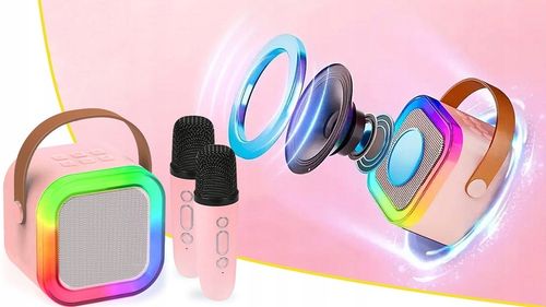 ZESTAW GŁOŚNIK BLUETOOTH PRZENOŚNY KARAOKE RGB 2 MIKROFONY USB SD MINI JACK na Arena.pl