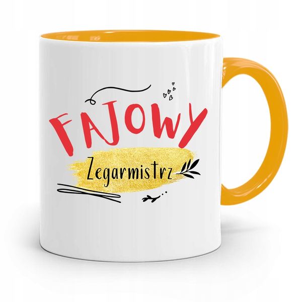 Kubek Żółty Dla Zegarmistrza Fajowy Zegarmistrz Z Nadrukiem Ze Zdjęciem zdjęcie 1