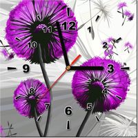30CM 30CM ZEGAR ŚCIENNY OBRAZ DMUCHAWCE FIOLECIE DRUK PŁÓTNO