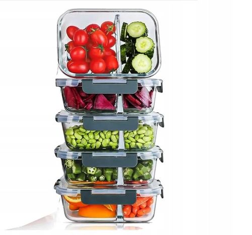 LUNCHBOX POJEMNIK SZKLANY NA ŻYWNOŚĆ ZESTAW 4SZT DWUKOMOROWE HERMETYCZNE na Arena.pl