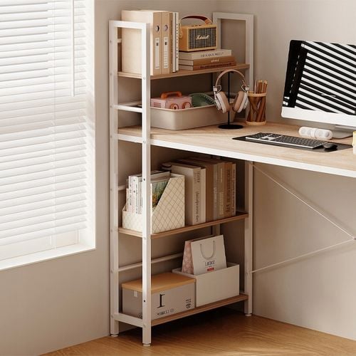 Biurko młodzieżowe z regałem komputerowe półki jasny brąz nowoczesne loft na Arena.pl