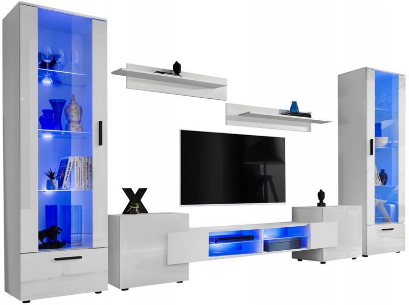 Pan Igiełka Meblościanka Blue LED  Czarny Biały Dąb Wotan 5 Elementów Salon zdjęcie 16