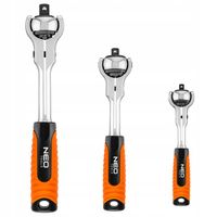 NEO TOOLS 3x Grzechotka obrotowa 360° 72T 1/4" + 1/2" + 3/8"