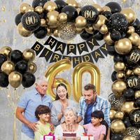 Zestaw dekoracji na 60 urodziny czarno-złoty girlanda balonowa cyfry baner