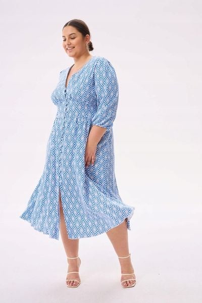 Blue shadow urocza sukienka TINA 42 niebieski wzór boho wiskoza zdjęcie 9