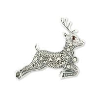 broszka srebrna renifer z markazytami i granatem